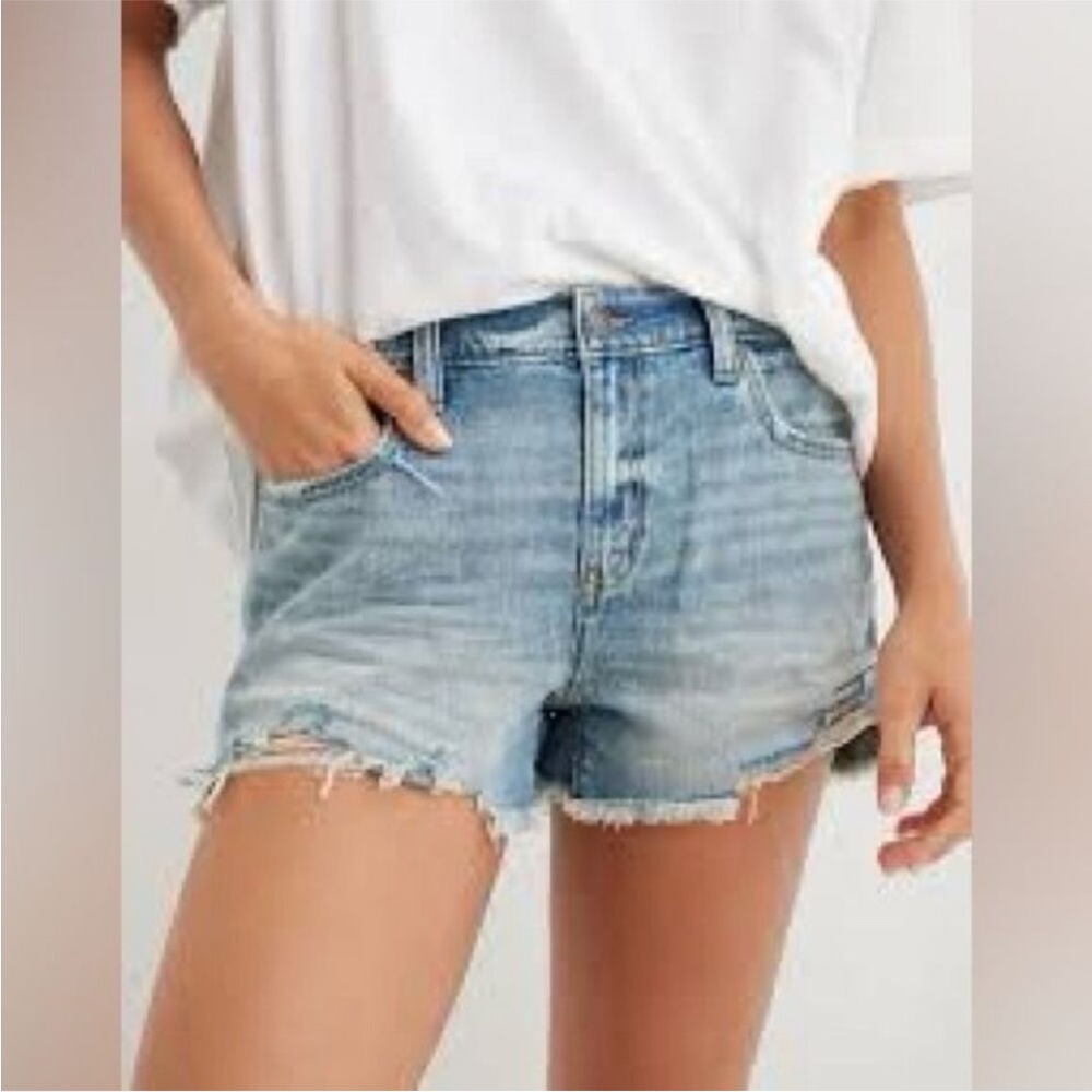 Aerie Daydream Distressed Denim Jean Shorts Elastic Waist Pockets Size XL